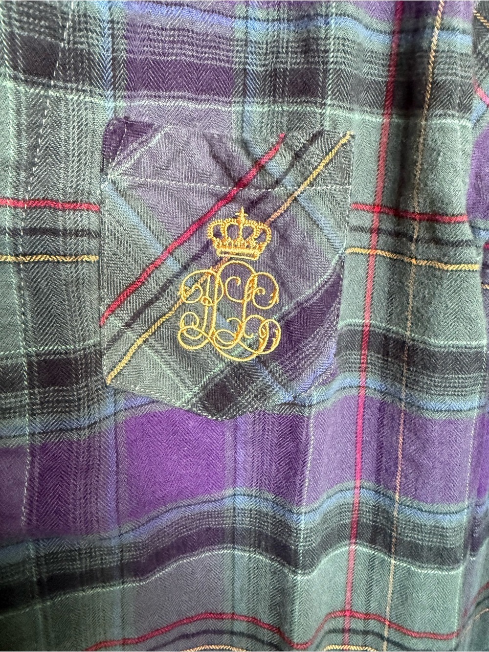 Lauren Ralph Lauren Plaid Pajama Set Crown Crest Flannel M - Picture 8 of 11
